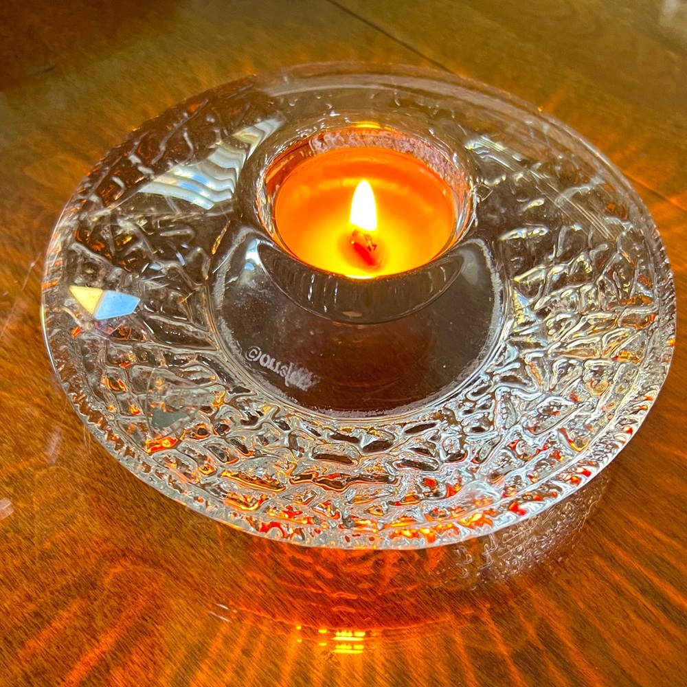 Orrefors 'Discus' Votive Candle Holder 5.5" diameter mesmerizing light patterns
